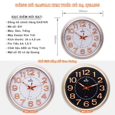 Đồng Hồ KIM TRÔI EASTAR Tròn – Bộ Kim & Số có DẠ QUANG (*) – Tặng Pin Maxell – Bảo Hành 1 Năm
