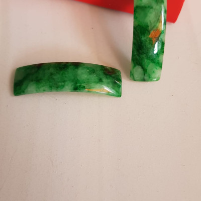 Mặt Lắc Tay miếng cong dài chữ nhật đá cẩm thạch tự nhiên xanh lý sơn thủy đậm vân bóng đẹp Size Dài 41mm x ngang 11mm x dầy 3mm Nữ lên lắc tay bằng vàng đeo sang đẹp món quà tặng Mẹ, người thân ý nghĩa ạ