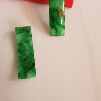 Mặt Lắc Tay miếng cong dài chữ nhật đá cẩm thạch tự nhiên xanh lý sơn thủy đậm vân bóng đẹp Size Dài 41mm x ngang 11mm x dầy 3mm Nữ lên lắc tay bằng vàng đeo sang đẹp món quà tặng Mẹ, người thân ý nghĩa ạ