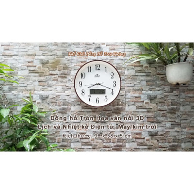 Đồng Hồ Treo Tường KIM TRÔI EASTAR Tròn Kim Điện tử - LỊCH Vạn Niên và NHIỆT KẾ Điện tử - Mặt Trắng – Tặng 2 Pin Maxell