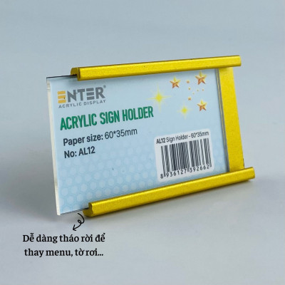 Bảng thông tin nhôm Enter AL12 60x35mm, Khung thông tin sản phẩm, Khung bảng giá siêu thị, Tag thông tin mini