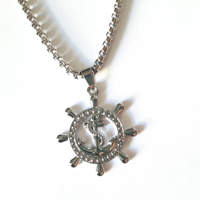 Dây chuyền nam hình mỏ neo may mắn, mặt hợp kim không gỉ si mạ, dây titan cao cấp rộng 3-4mm, dài 50cm