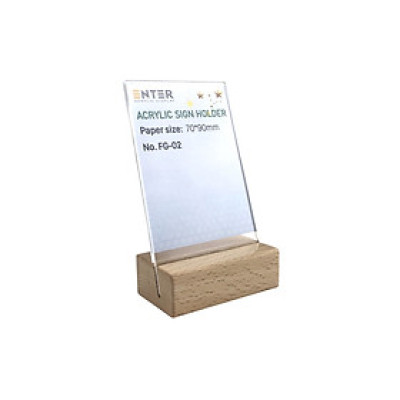 Kệ mica 1 mặt đế gỗ Enter FG-02 70x90mm, Kệ thông tin sản phẩm, Standee mica để bàn, Bảng quét mã QR Code