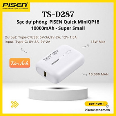 Sạc dự phòng PISEN Quick-miniQP18 (TS-D287) 10000mAh, sạc nhanh công suất  18W, Hàng chính hãng bảo hành 24 tháng