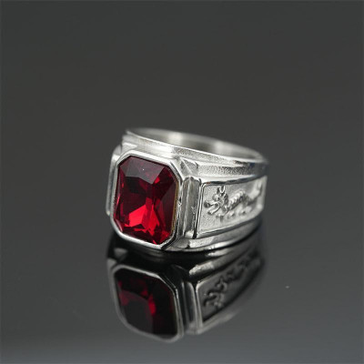 Nhẫn titan - Nhẫn nam đẹp cao cấp thép không gỉ kiểu cham rồng trangsucpt đá đỏ màu trắng PTNNA249