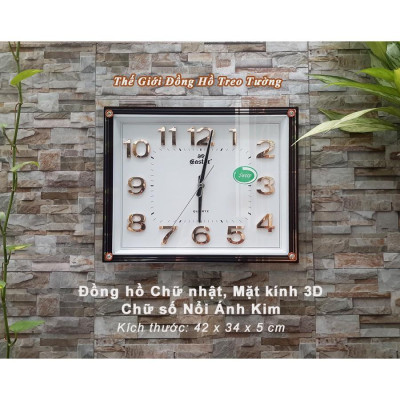 Đồng hồ Treo tường EASTAR KIM TRÔI Chữ Nhật Mặt Trắng – Mặt Kính 3D – Bộ Số Nổi Ánh Kim Bạc – Tặng Pin Maxell