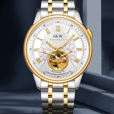 Đồng hồ nam chính hãng IW Carnival IW613G-2,Kính sapphire chống xước,Chống nước 50m,BH 24 tháng,Máy Cơ Automatic nhật bản,dây thép không gỉ 316L,mặt trắng dây trắng vàng lộ cơ 
