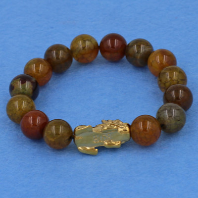 Chuỗi đeo tay đá vân rồng 12 ly - cẩn Tỳ Hưu inox vàng VVRTHV12 - hợp mệnh Kim, mệnh Mộc