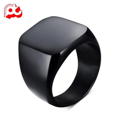 Nhẫn nam titan rẻ kiểu mặt trơn vuông to titan cao cấp thép không gỉ trangsucpt màu mạ đen PTNNA25