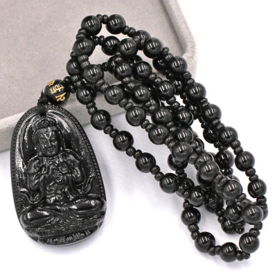 Vòng cổ Đại Nhật như lai đá thạch anh đen 4.3 cm DHTEB5