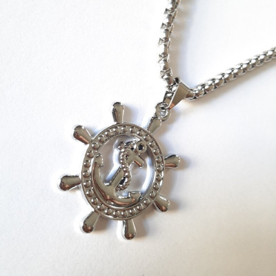 Dây chuyền nam hình mỏ neo may mắn, mặt hợp kim không gỉ si mạ, dây titan cao cấp rộng 3-4mm, dài 50cm