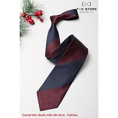 Cavat 8cm bản lớn Hàn Quốc cao cấp, đỏ mận kẻ xanh - Tặng kèm hộp Full box