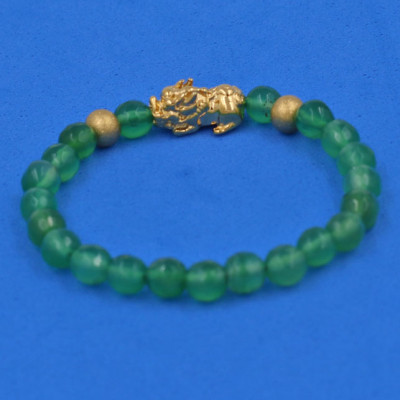 Vòng đeo tay Thạch Anh Xanh Lá cắt giác 6 ly cẩn Tỳ Hưu inox vàng VTAXLGTHHBV6 - hợp mệnh Hỏa, mệnh Mộc