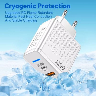 Củ sạc nhanh Elough PD65W cho điện thoại, máy tính bảng gồm 1 cổng USB-A 3.0 và 1 cổng Type-C, hàng nhập khẩu