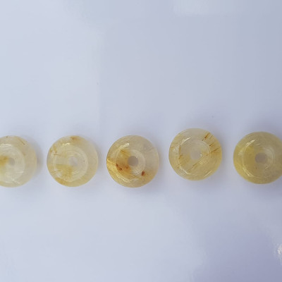 Bộ Trang Sức Phong Thủy 5 Đồng tiền đá thạch anh tóc vàng may mắn tài lộc Size đk 10mm x cao 4,5mm x lỗ 2mm mệnh Kim mệnh Thổ và mệnh Thủy Nữ phối lên bộ lắc tay hay mặt dây chuyền vàng đeo xinh đẹp may mắn ạ