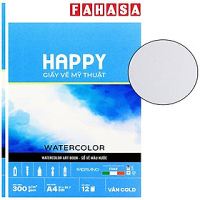 Sổ Vẽ Mỹ Thuật Gáy Keo Màu Nước A4 - Happy Water Color - Vân Cold - 300gsm (12 Tờ)