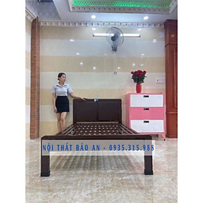 Giường sắt khung hộp kiểu mới bọc simili - Kích thước 1mx2m