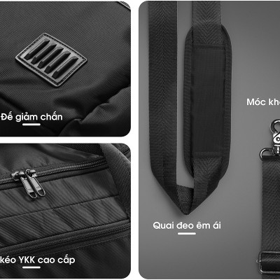 Túi trống du lịch KINGBAG SKY nhiều ngăn, sức chứa lớn, đế giảm chấn, chống nước tốt, khóa kéo YKK, màu đen - Hàng chính hãng