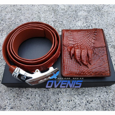 Set Ví và Thắt Lưng Cá Sấu [VÍ BÀN TAY + NỊT DA HÔNG TRƠN] SET5