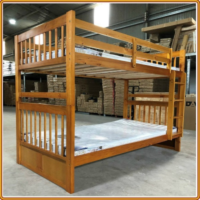 Giường 2 tầng Tundo màu vàng kèm 2 hộc tủ trên 1m4 dưới 1m4