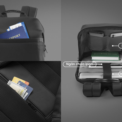 Balo laptop 14” KINGBAG VICTOR sang trọng, siêu mỏng, tích hợp USB, trượt nước, ngăn chống trộm, màu đen - Hàng chính hãng