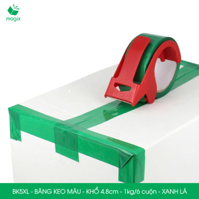 BK5XL - 1 cuộn băng keo màu khổ 4.8cm loại 1kg/6 cuộn - Xanh lá - Băng keo, băng dính đóng hàng