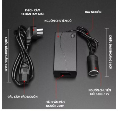 Bộ chuyển đổi nguồn điện 220V sang 12V cổng ra tẩu điện trên ô tô