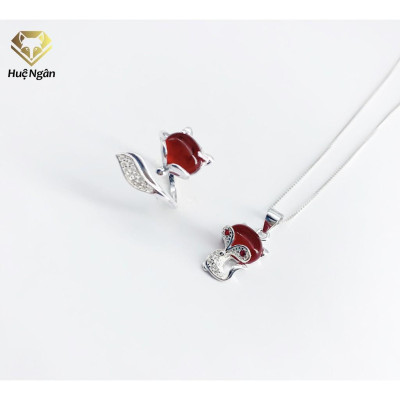 Combo dây chuyền và nhẫn bạc Ý 925 Huệ Ngân - Hồ ly may mắn PP1561-RR1618