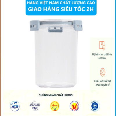 Hộp đựng thực phẩm đồ khô, ngũ cốc trái cây sấy, sữa bột Hokori Việt Nhật, Hộp bảo quản đồ ăn trong suốt nắp kín hình trụ tròn - Hàng Việt Nam