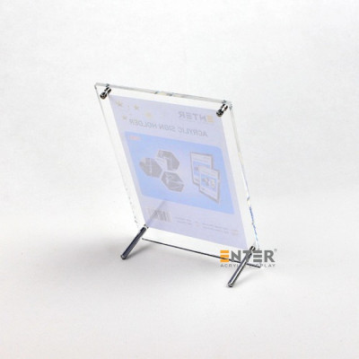 Kệ mica 1 mặt Enter F08A 15x21cm đế inox A5 đứng mica 5mm, Khung ảnh để bàn chân inox, Khung bằng khen
