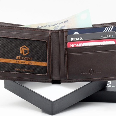 Ví da bò nam cao cấp AT Leather 061 (11.5 x 10.5 cm) - Nâu