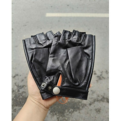 Găng tay nam hở ngón BHY5293 Găng tay phượt, da cừu thật. thoái mái lái xe.