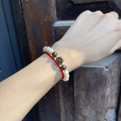 Lắc Tay Ngoc_Trai Mix Hoa Sen Trầm Hương Sánh Chìm - Lắc Bạc Ta Cao Cấp - Phù Hợp Tất Cả Các Mệnh