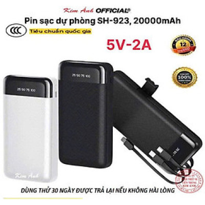 Pin sạc dự phòng SH-923, dung lượng 20000mAh dòng điện 5V-2A, có chứng nhận an toàn 3C tiêu chuẩn quốc gia, hàng chính hãng