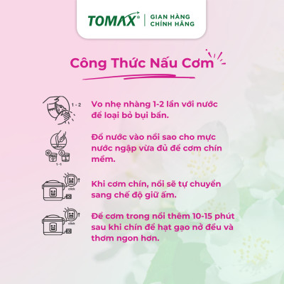 Gạo Jasmine thơm dẻo mềm 2kg TOMAX, Tơi xốp, ngọt thơm