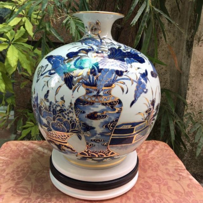 Bình hút tài lộc vẽ vàng tích cổ đồ phú quý bình an gốm sứ Bát Tràng