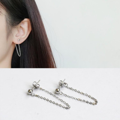 Khuyên tai bạc 925 minidot thả xích độc đáo trẻ trung thu hút Dế Bạc - K5629