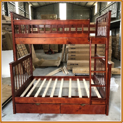 Giường 2 tầng màu nâu Tundo trên 1m dưới 1m2 kèm 2 học tủ