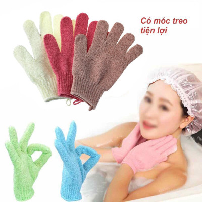 Găng tay tắm Cơ Thể tế bào chết Bobi Shop Bath Bao tay Loại Xịn Có Quai Treo (1 Cặp Bền Dày Không Rách Có Móc Treo)