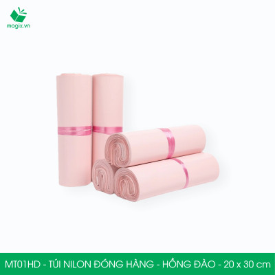 MT21HD - 32x45 cm  - Túi nilon gói hàng - 300 túi niêm phong đóng hàng màu hồng đào