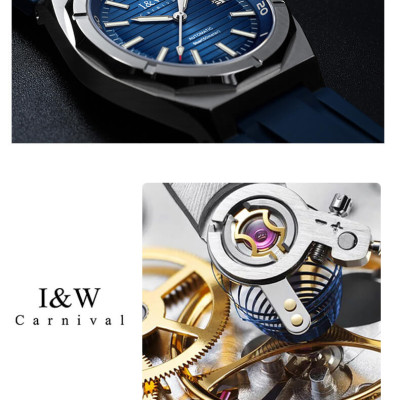 Đồng hồ nam chính hãng IW CARNIVAL IW711G-2 Kính sapphire ,chống xước ,Chống nước 50m ,Bảo hành 24 tháng,Máy cơ (Automatic),dây cao su cao cấp, mặt xanh thiết kế đơn giản dễ đeo