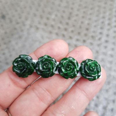 Bộ Lắc tay Hình Bông Hồng Nổi Đẹp 4 Viên  Chất Liệu 100% Đá Cẩm Thạch Tự Nhiên 14,5mm  Màu Xanh Đậm Đẹp Rất Sang Nữ về Lên Lắc Tay đeo đẹp ạ