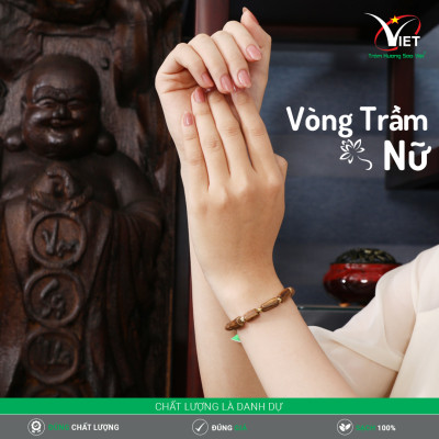 Vòng Trầm Hương Thiên Nhiên Dành Cho Nữ - Kiểu Đốt Trúc Đính Hạt Vàng - Màu Nâu Sậm