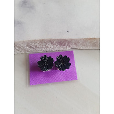 1 Đôi bông tai Kiểu Mới lạ đẹp Bông Hoa Mai Trái Tim 5 cánh Màu Đen Đá Ngọc cẩm thạch tự nhiên đen bóng đẹp hợp Nữ mệnh Thủy mệnh Mộc ạ Size 9mm x dầy 2,5mm Nữ bọc vàng đeo rất đẹp sang ạ