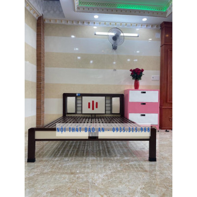 Giường sắt hộp kiểu gỗ BẢO AN 1M4X2M - Mẫu 02