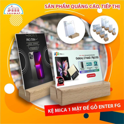 Kệ mica 1 mặt đế gỗ Enter FG-07 50x35mm, Kệ thông tin sản phẩm, Standee mica để bàn, Bảng quét mã QR Code