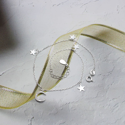  Lắc Chân Nữ Bạc Hiểu Minh LC235 Trăng Sao