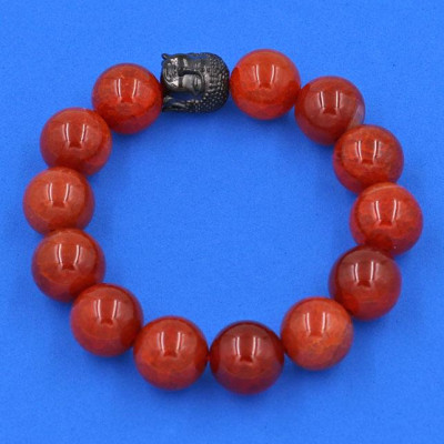 Vòng đeo tay đá Vân Rồng đỏ 14 ly cẩn hạt Phật A Di Đà inox đen VVRONLE14 - hợp mệnh Hỏa, mệnh Thổ