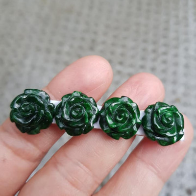 Bộ Lắc tay Hình Bông Hồng Nổi Đẹp 4 Viên  Chất Liệu 100% Đá Cẩm Thạch Tự Nhiên 14,5mm  Màu Xanh Đậm Đẹp Rất Sang Nữ về Lên Lắc Tay đeo đẹp ạ
