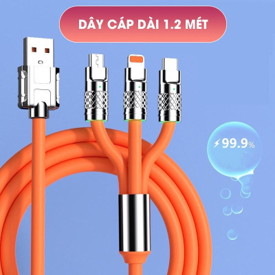 Dây Cáp Sạc Nhanh 3 Trong 1, Siê Bền, Siêu Nhanh Cổng Micro USB Type C Bằng Silicone
